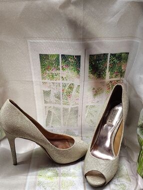 Badgley Mischka Gold Peep-Toe High Heel Pumps Sz. 10